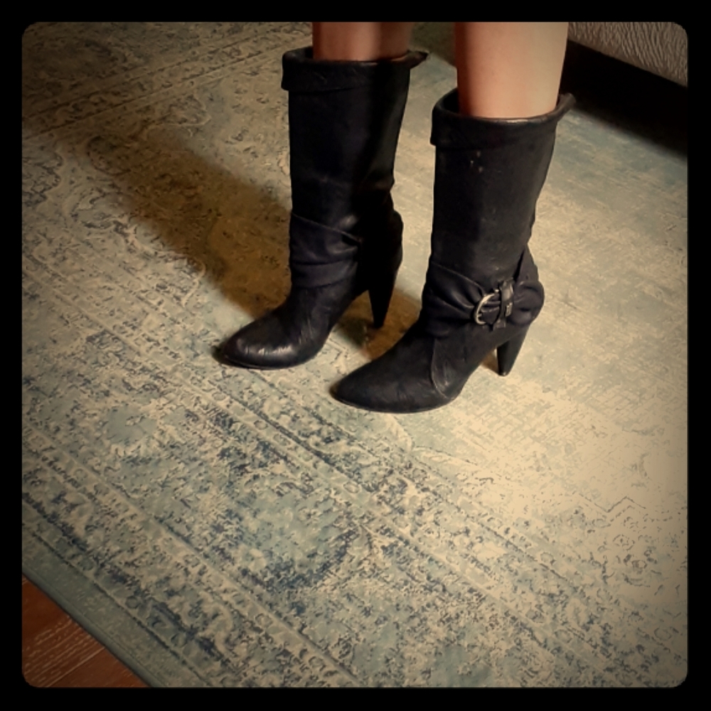 Miss Sixty Black Leather High Heel Cuffed Boots 40